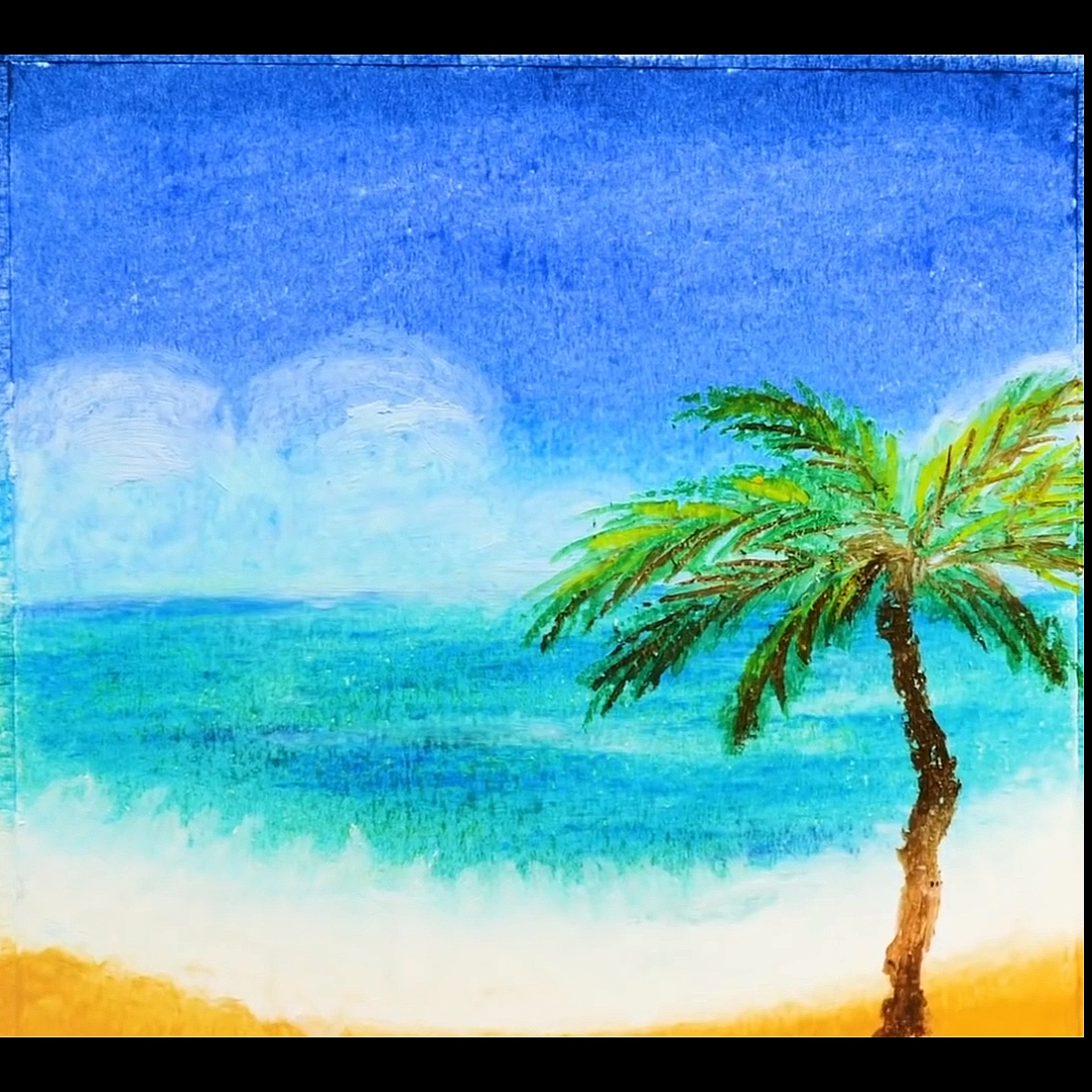 画画原来如此简单#夏天来了,拿起蜡笔带你去海边