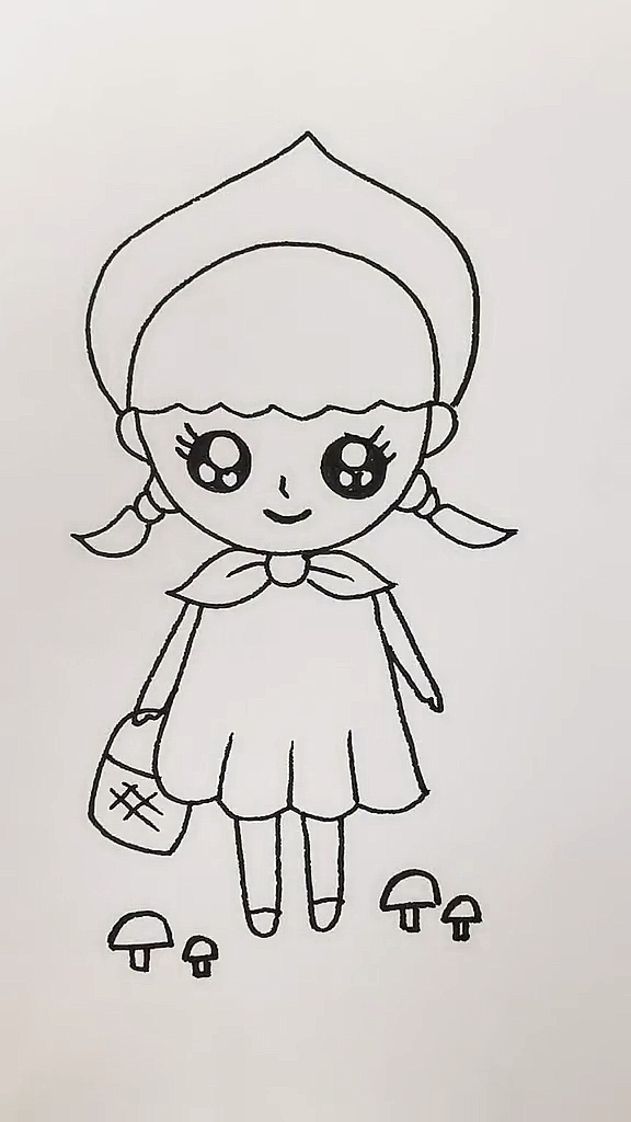 画画原来如此简单#画采蘑菇的小姑娘#简笔画#每日一画