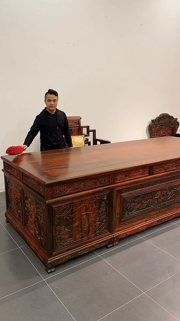 古典红木家具#大红酸枝大办公桌大班台