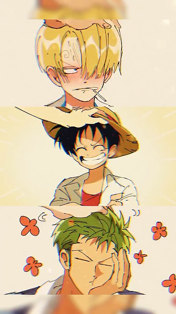 海贼王#海贼王.路飞索隆山治,心动摸头杀