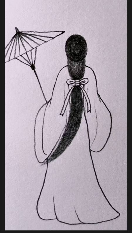 简笔画打伞古装女子唯美背影简笔画