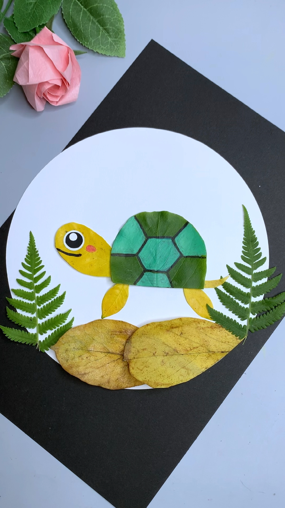 树叶拼贴一只可爱的小乌龟,简单有趣,快去捡树叶吧