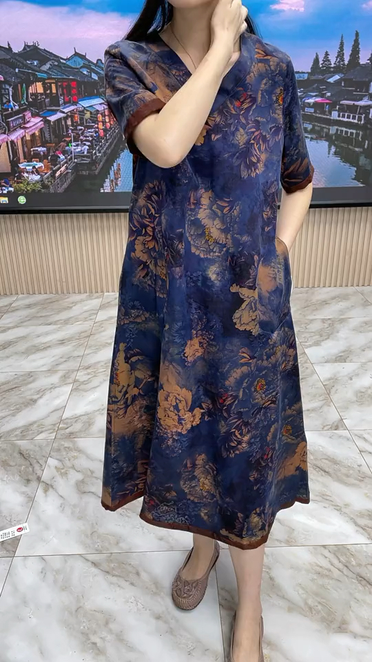 高端女装#红云纱花罗连衣裙