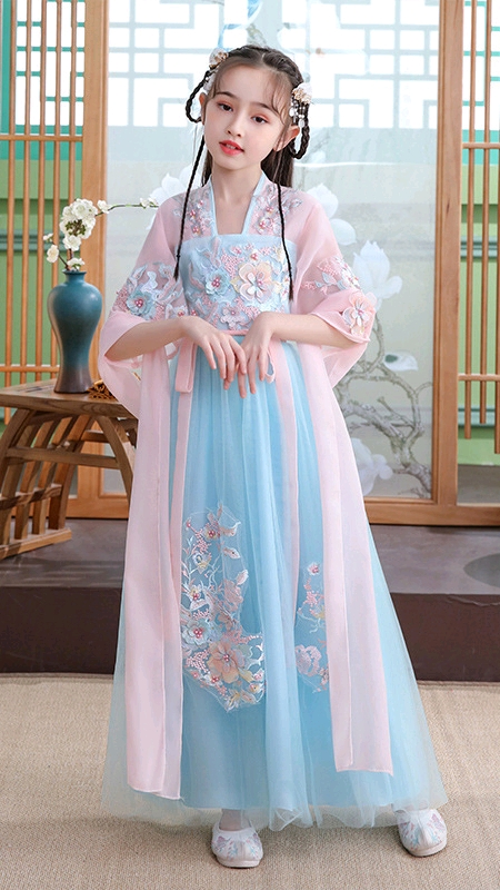 2020汉服儿童襦裙仙女飘逸轻纱夏装刺绣儿童中国风连衣裙夏季仙古装