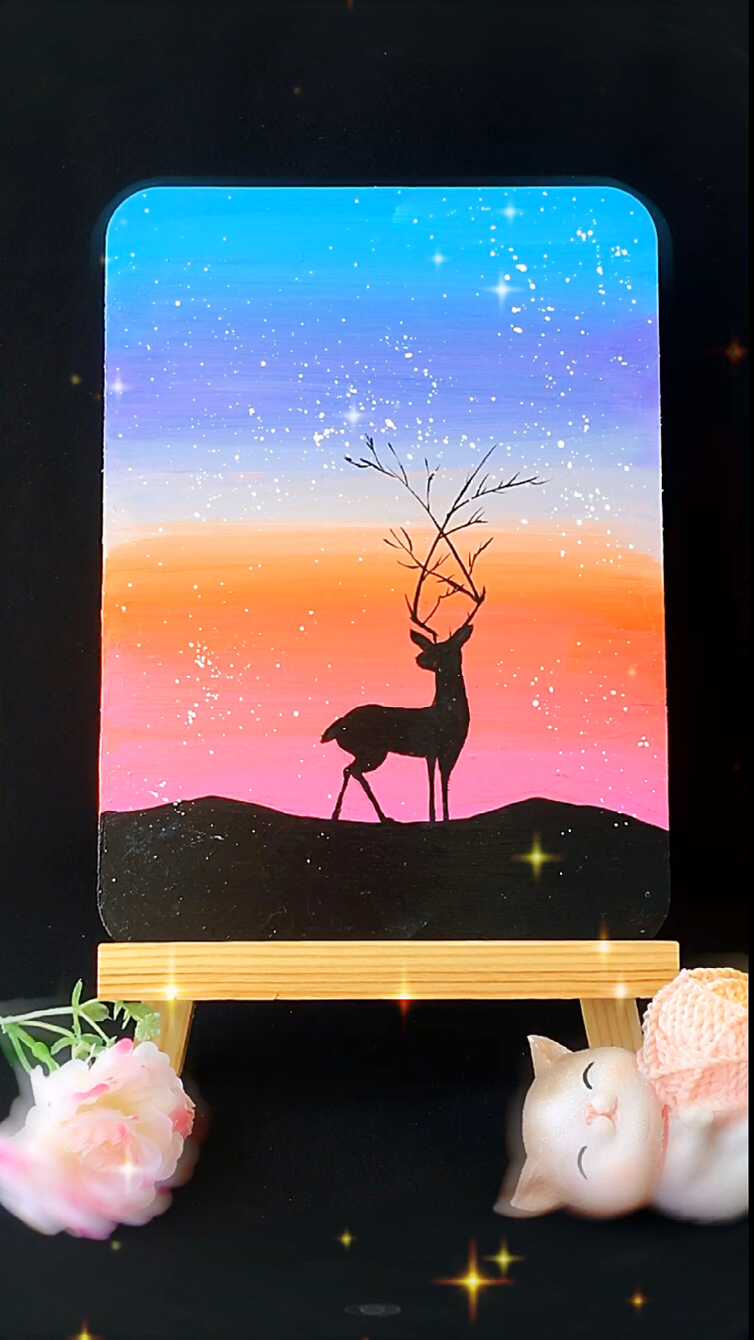 绘画两种不同风格的鹿简笔画鹿vs星空画麋鹿