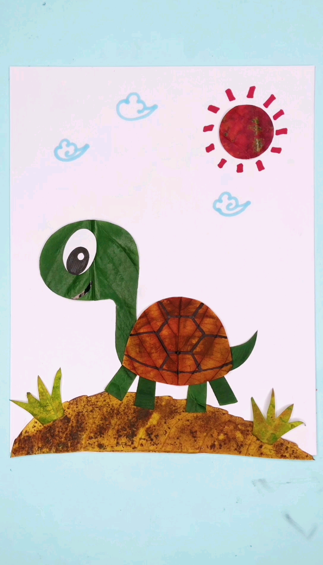 树叶贴画#树叶小乌龟,你学会吗?
