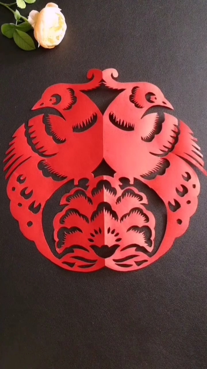 剪纸#凤穿牡丹窗花剪纸