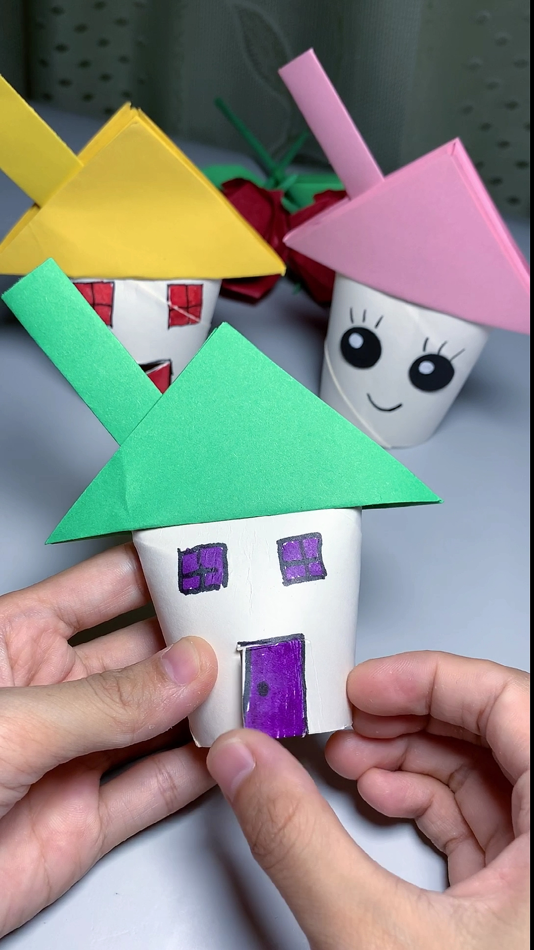 幼儿园手工#纸筒小房子,小朋友玩了一整天-度小视