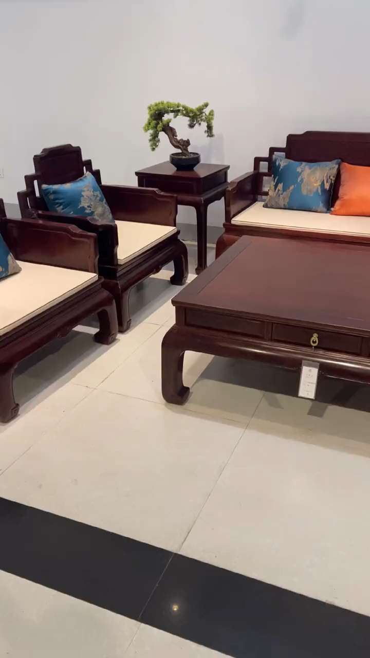 古典红木家具#赞比亚血檀沙发七件套