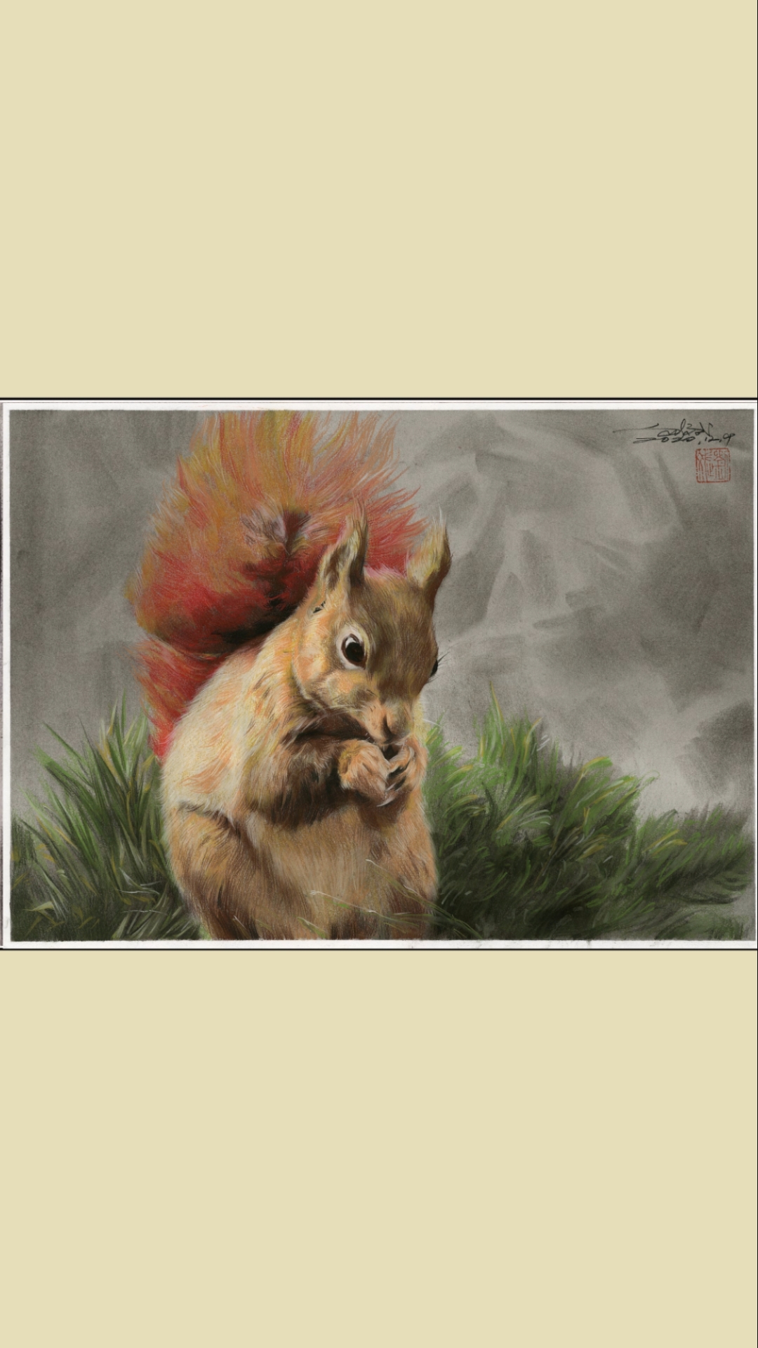 绘画#刘斌老师素描淡彩画《小松鼠》