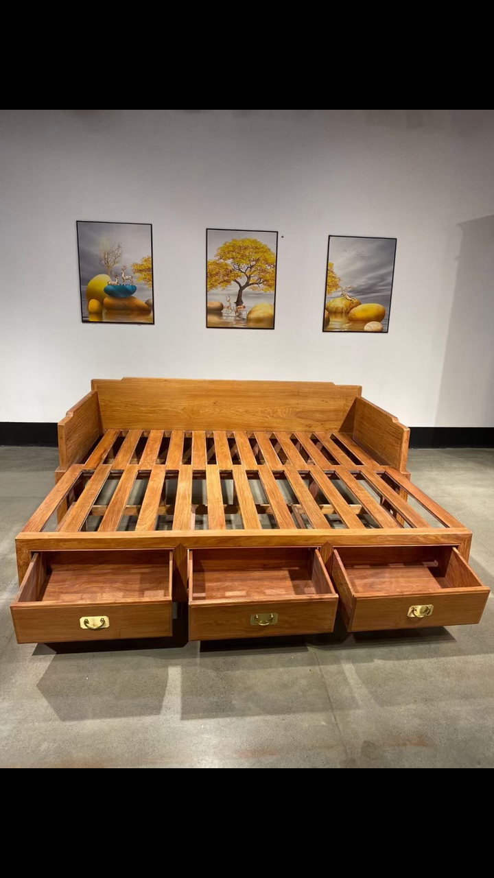 缅花抽拉罗汉床生胚工艺打开就是一张大床收起来就是一张罗汉床