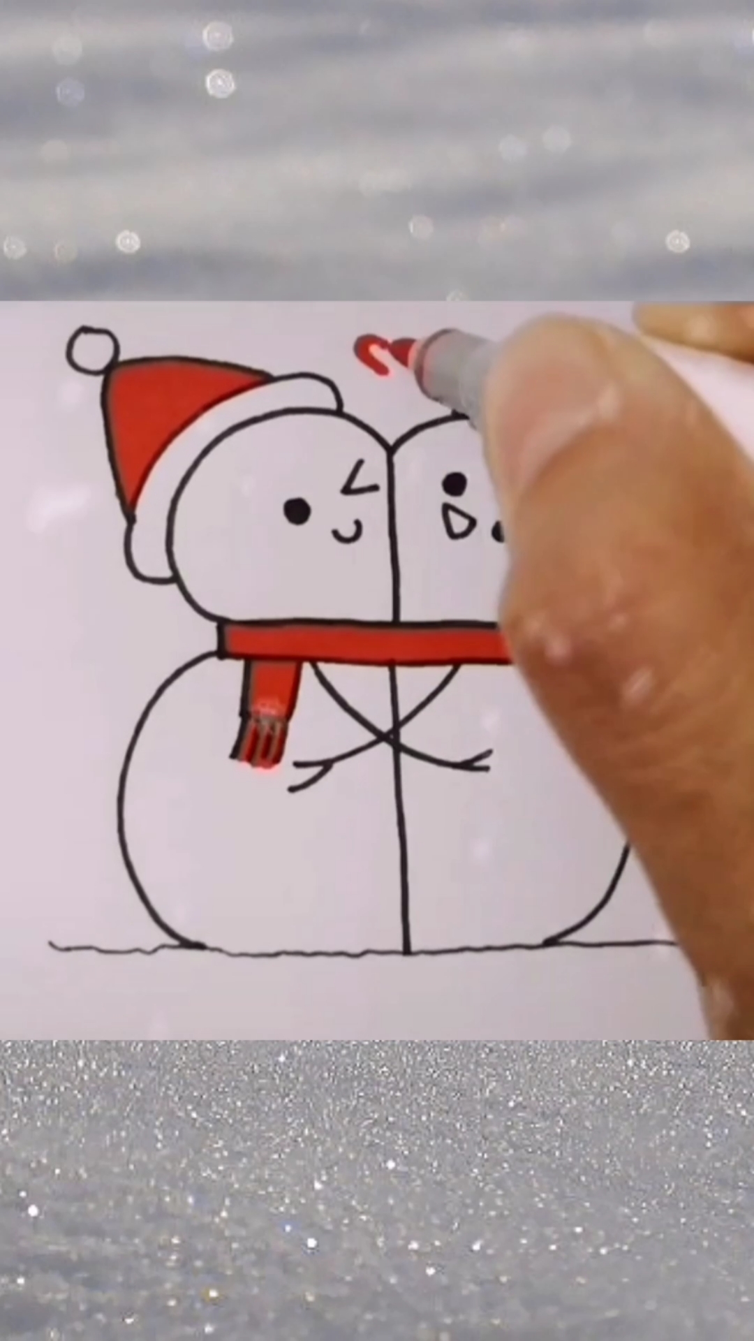 画画原来如此简单#画两个拥抱着的雪人,很暖和吧