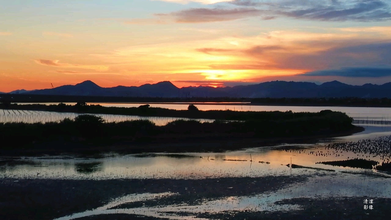 汕尾长沙湾湿地鸟岛夕阳