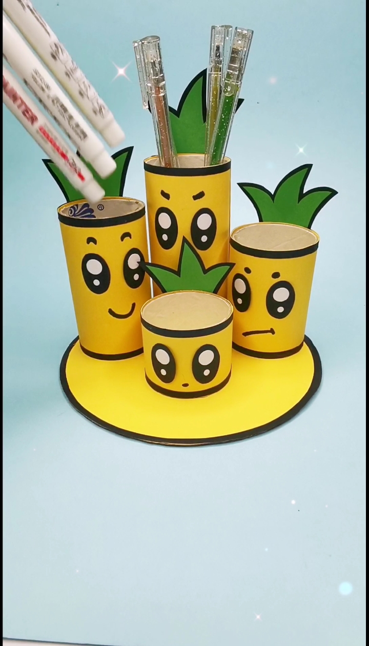 手工制作#废旧纸筒华丽变身菠萝笔筒,快来一起做个吧-度小视