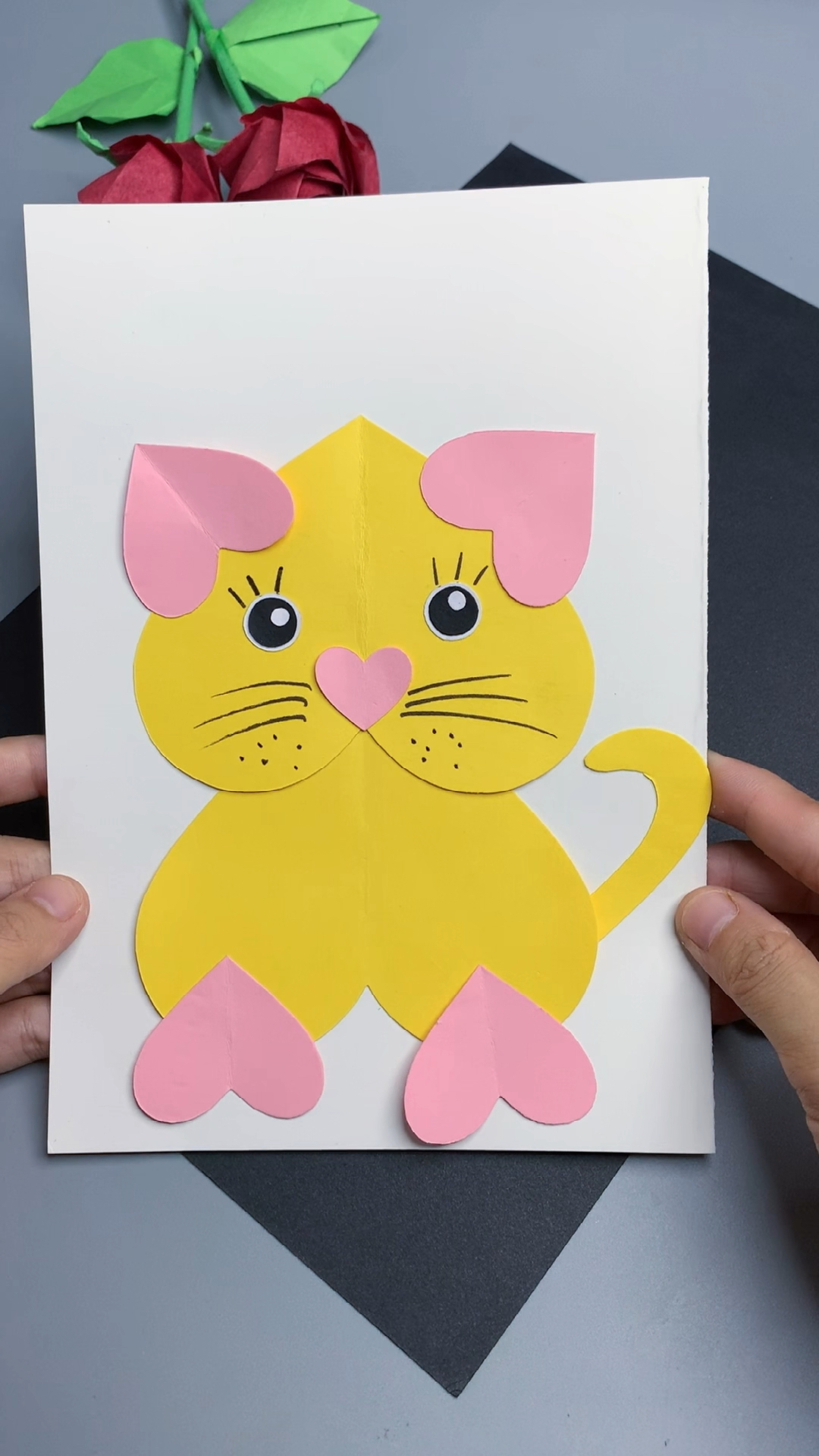 幼儿园手工#超可爱的爱心小猫咪手工贴画,全部都是爱心哦-度小视