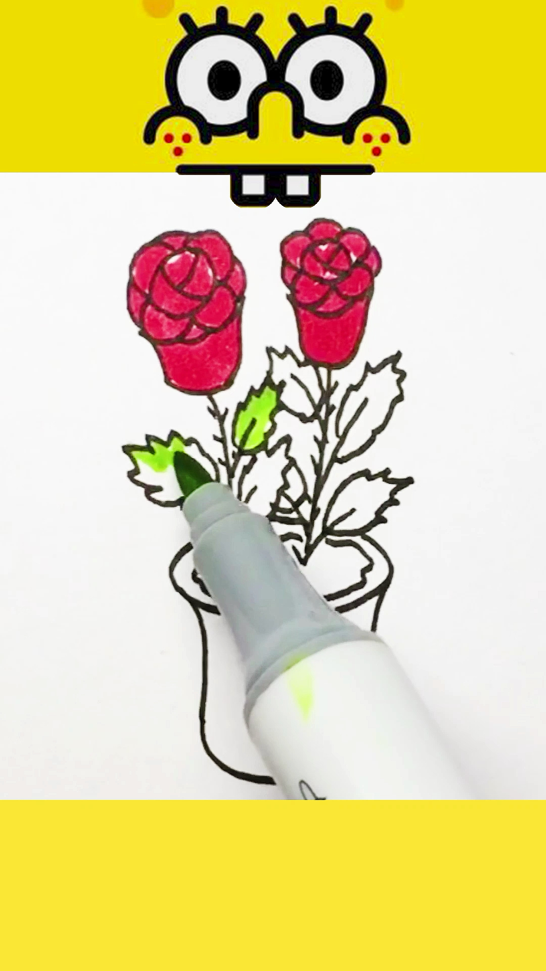 简笔画画一盆红玫瑰其实把玫瑰花当杯子来画就简单了