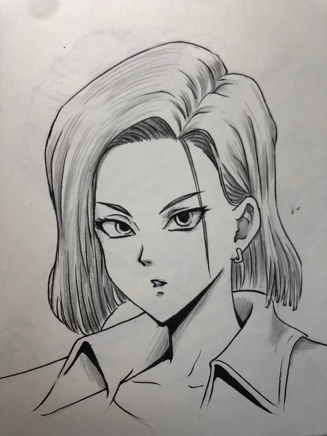 画画原来如此简单#教你手绘七龙珠里面的18号绘制过程.