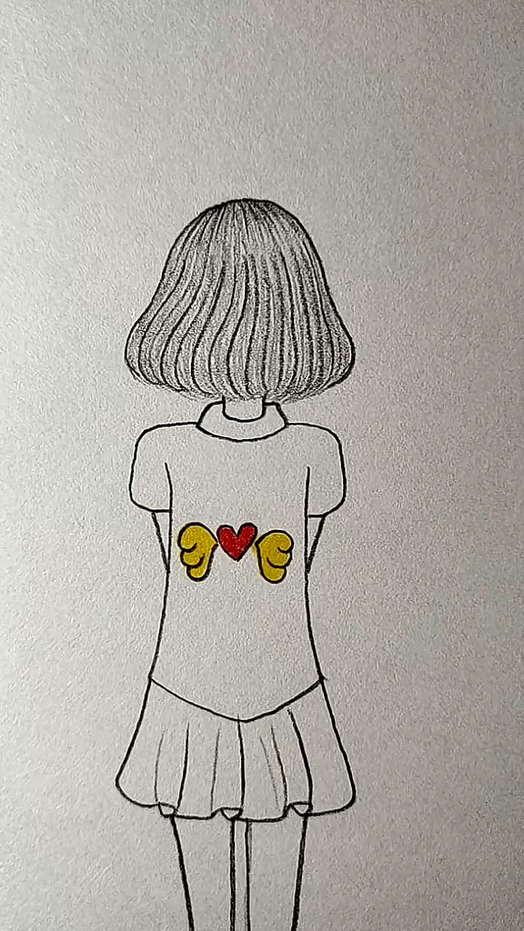 简笔画#画衣服上有天使翅膀的短发女孩背影