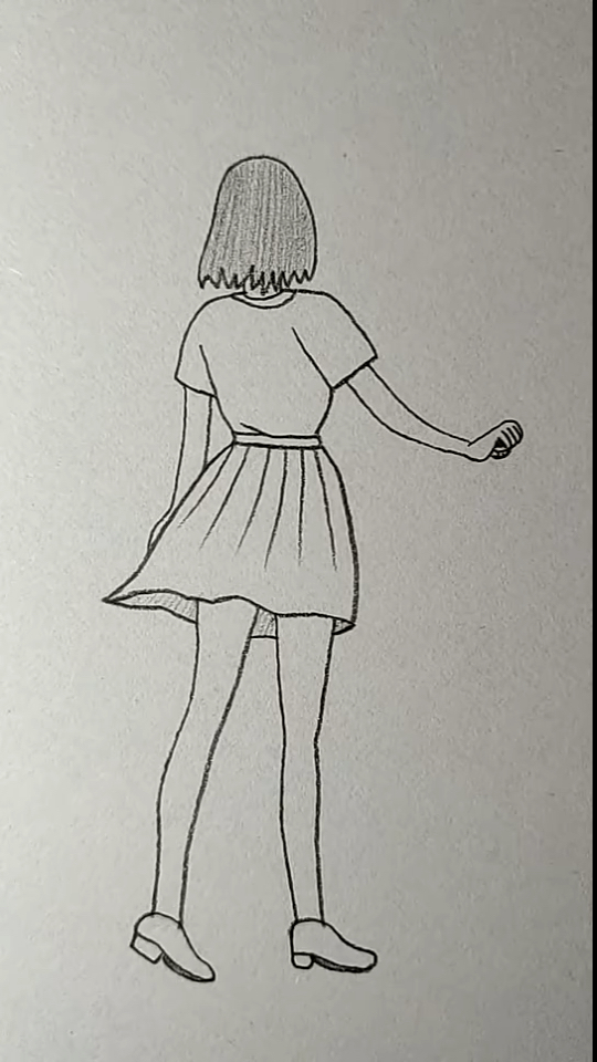 简笔画#短发女孩背影