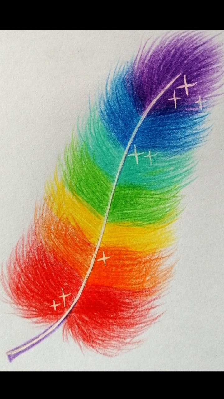 画画原来如此简单画一片七彩羽毛超简单学起来