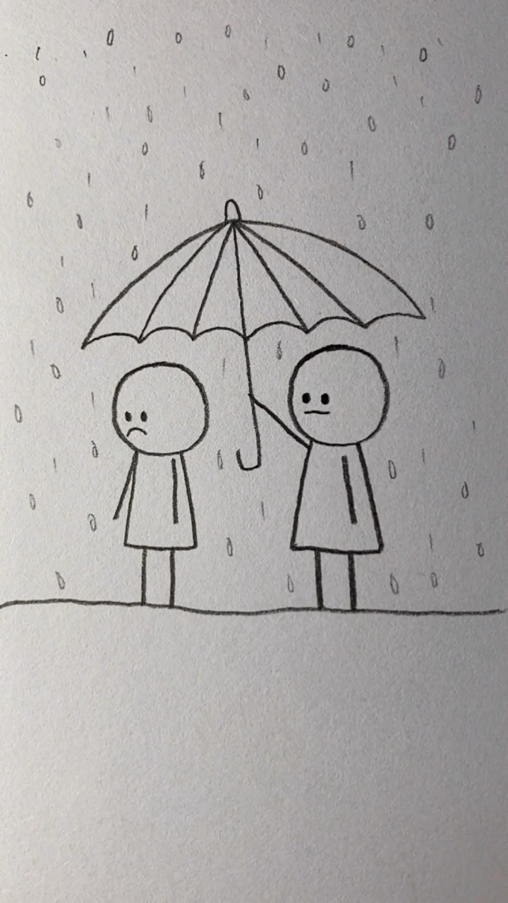 为朋友遮伞的简笔画图片