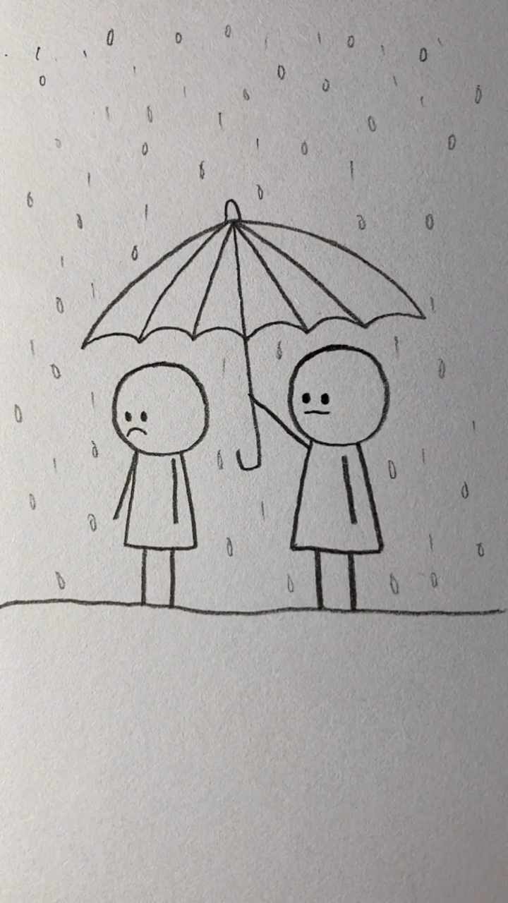 画画原来如此简单#画卡通风雨中打伞