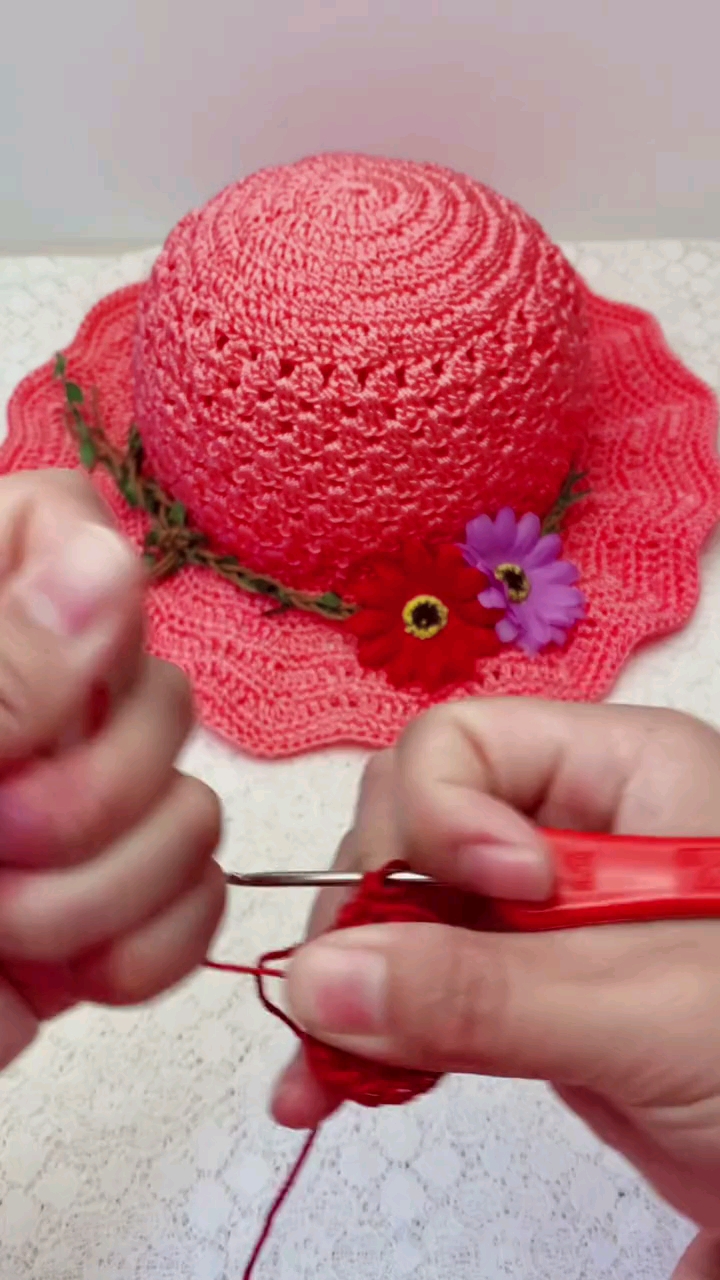 全民最牛手艺人#凤尾花夏凉帽教程2.