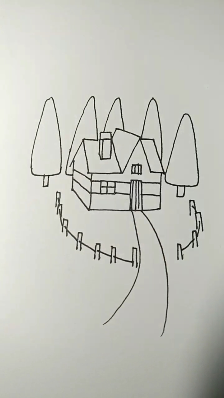 创意简笔画森林中的小屋怎么画