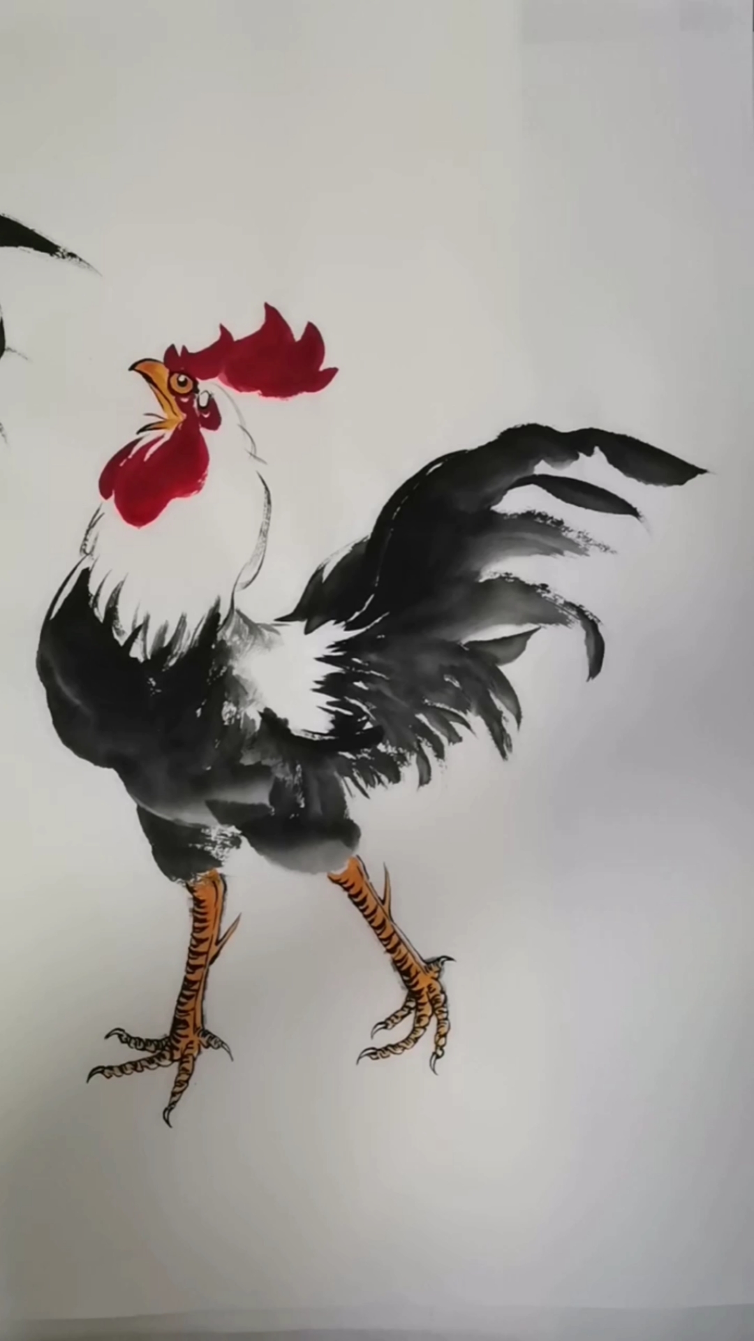 中国画#王兴民国画公鸡:头戴红冠不用裁,满身雪白走将来,往后看,有
