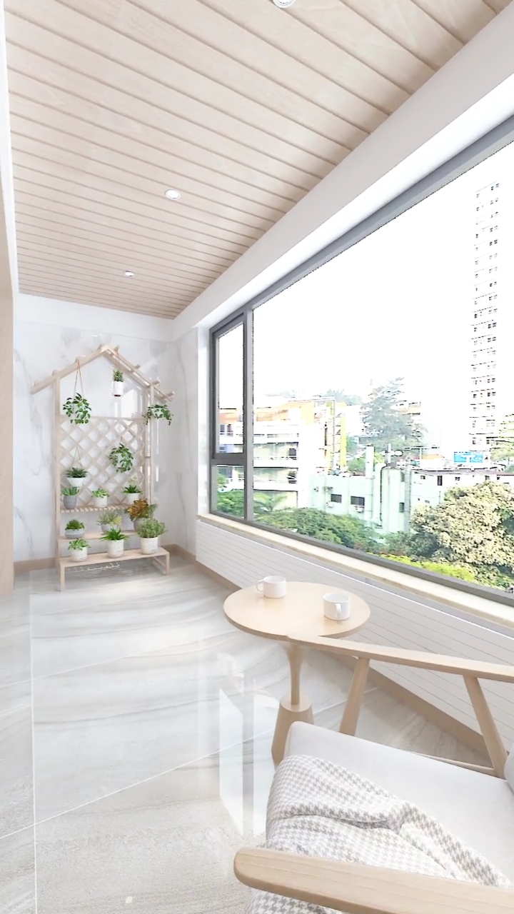 装修那些事儿#将阳台推拉门砸掉,地砖通铺不设门槛石,视线开阔的考滗