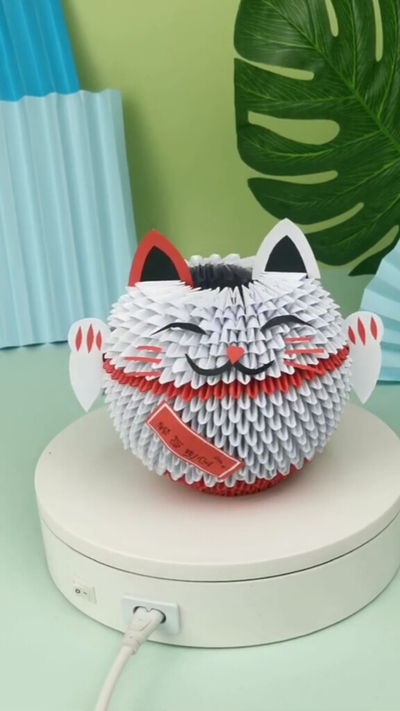 手工制作手工三角插折纸招财猫呀