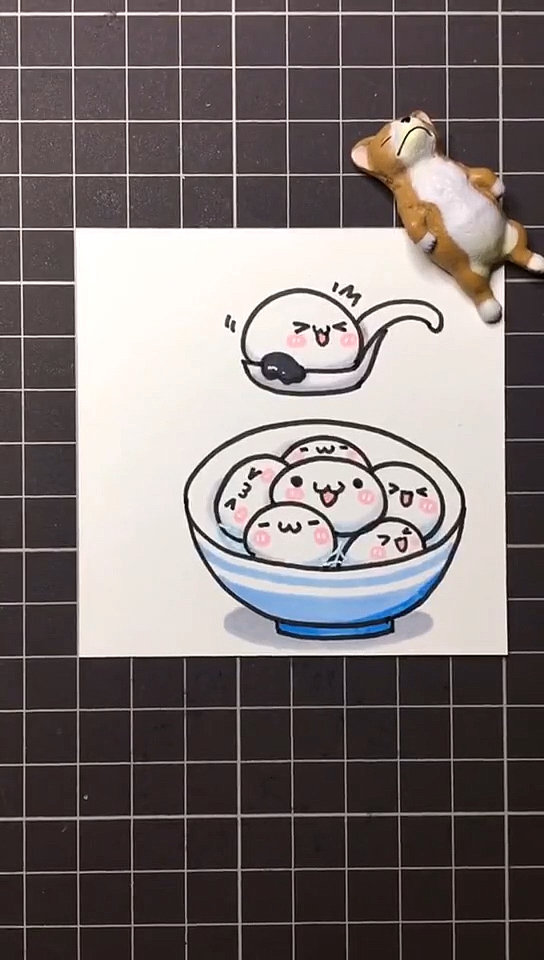 简笔画#芝麻味的汤圆,可爱爆了