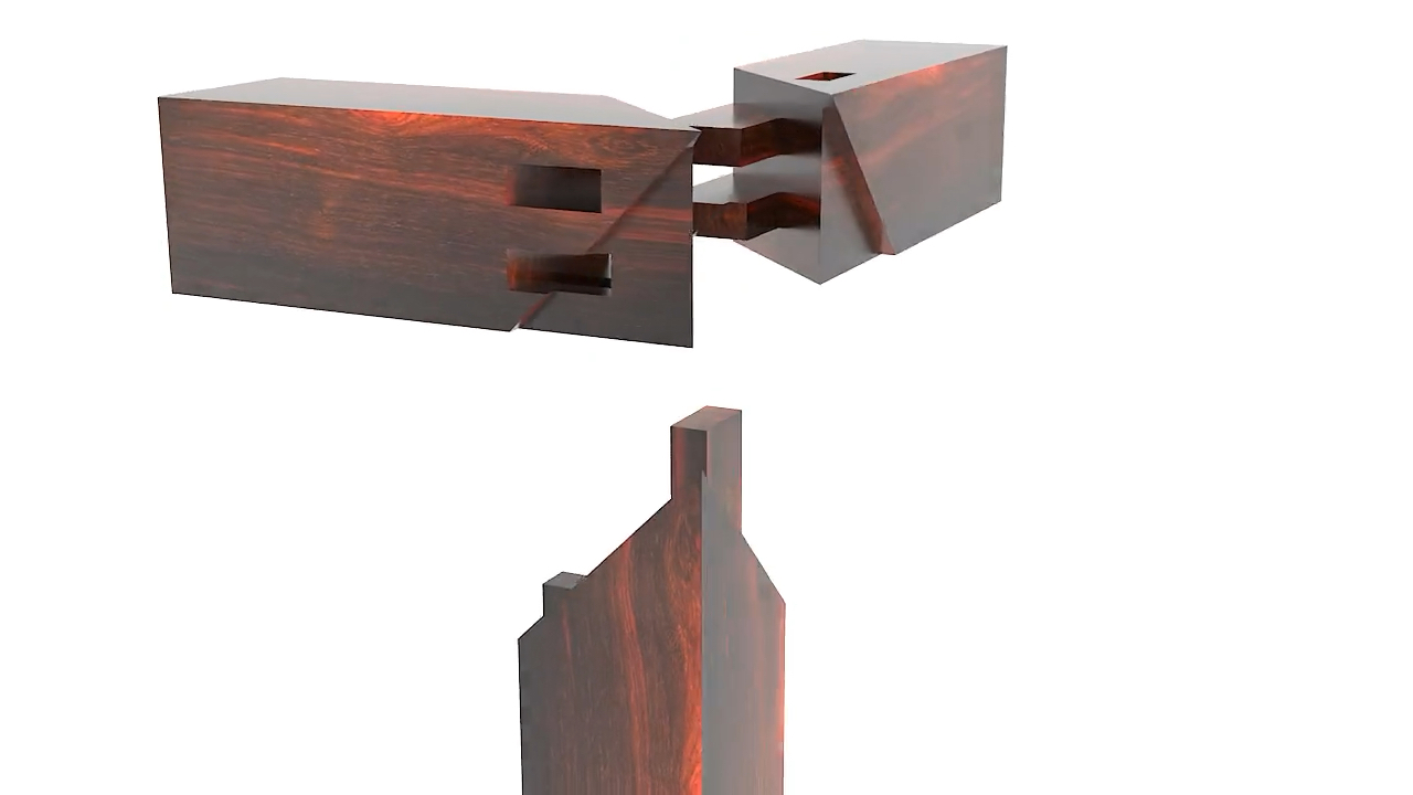 粽角榫:三根方材结合于一角的榫卯似粽子一角而得名.