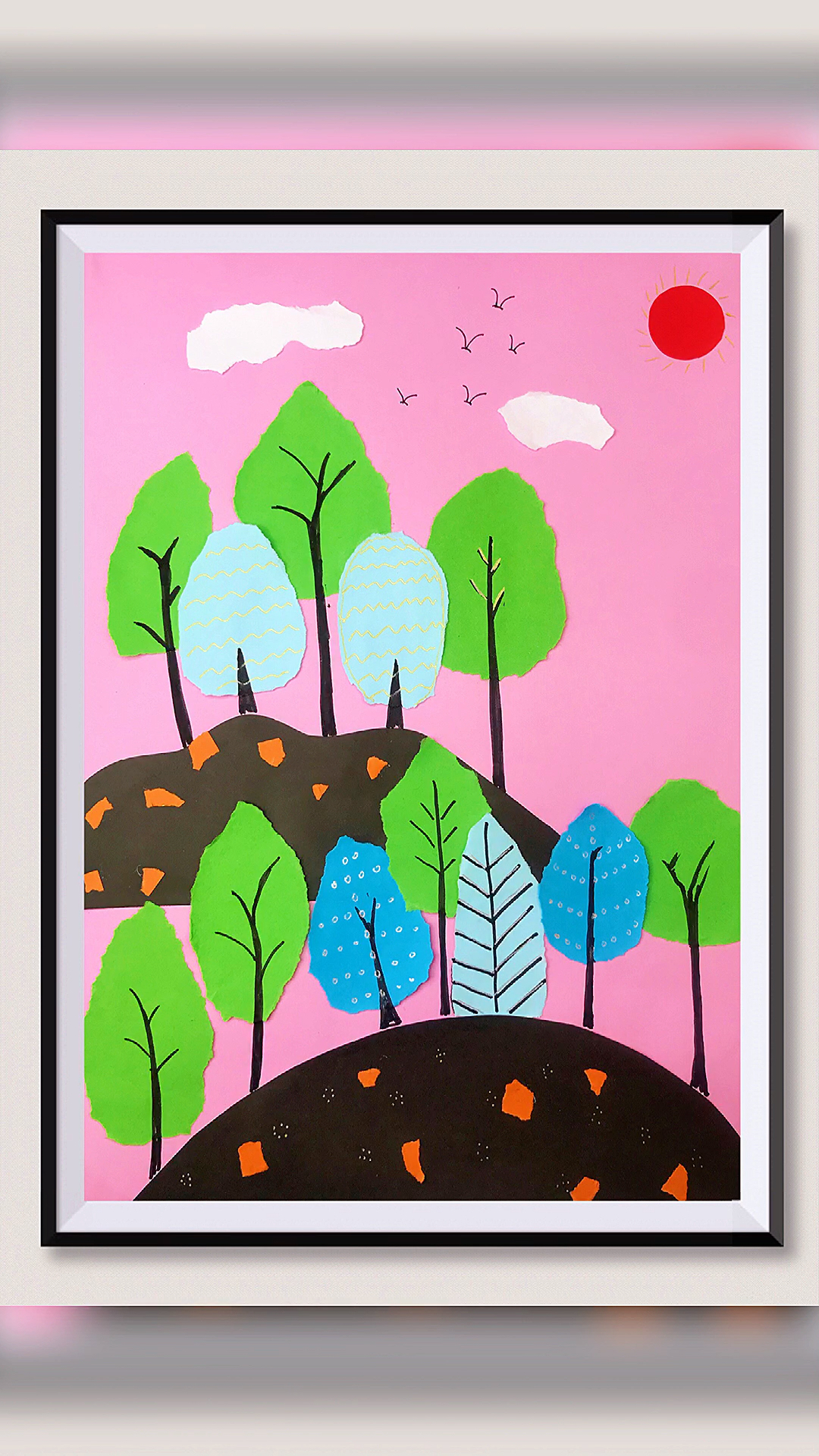 儿童创意贴画#随意撕几片纸做大树贴画-度小视