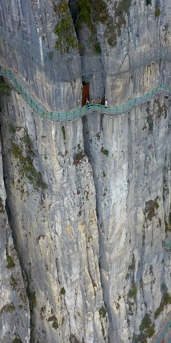 在家云旅游湖北恩施发现建在万丈绝壁上的栈道距离谷底有100层楼高走