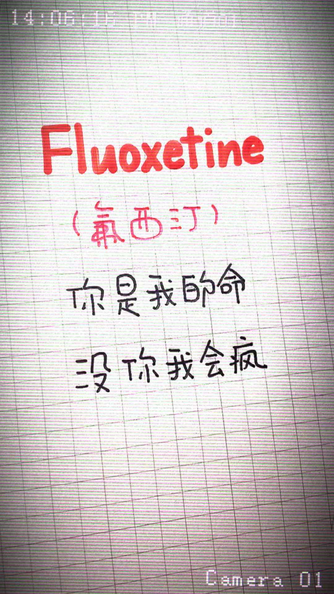 手写文字#氟西汀,英文"fluoxetine"意思是:你是我的命,没你我会疯!