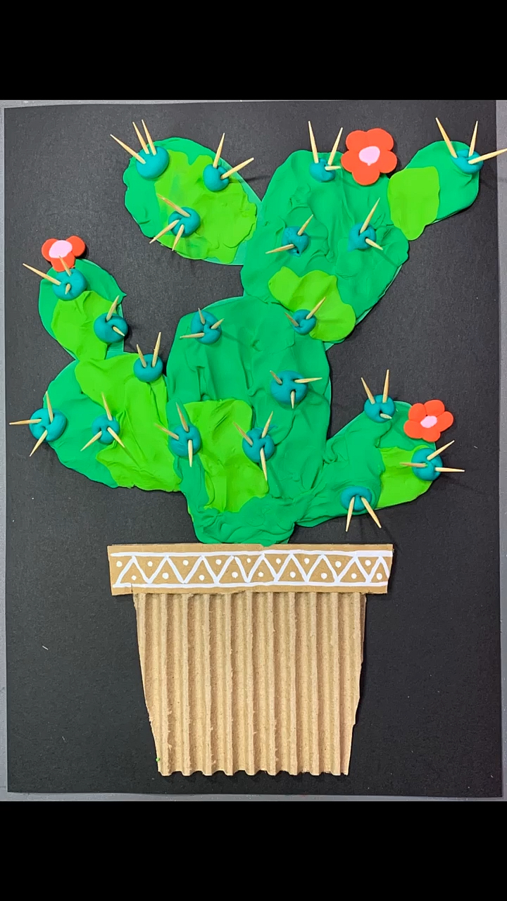 少儿创意美术#用综合材料做一盆仙人掌吧.-度小视