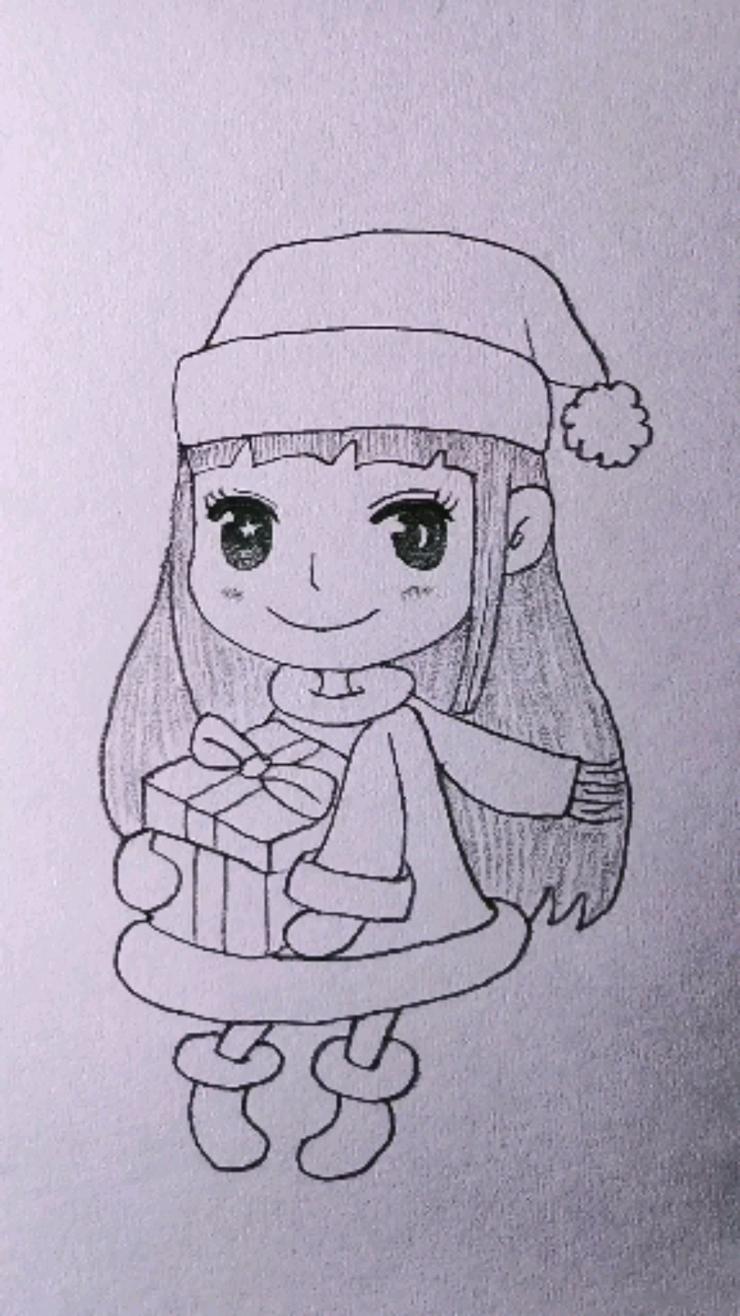 手捧圣诞节礼物的女孩简笔画.