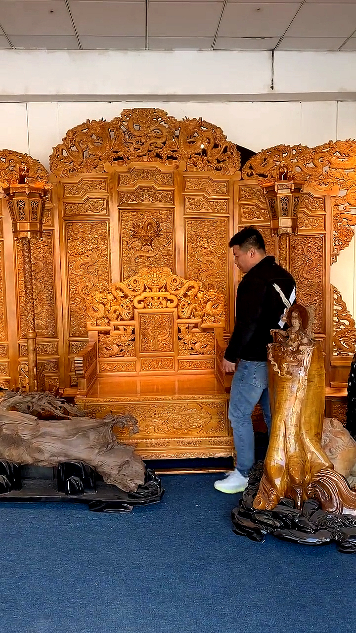 古典红木家具#九龙壁超大屏风