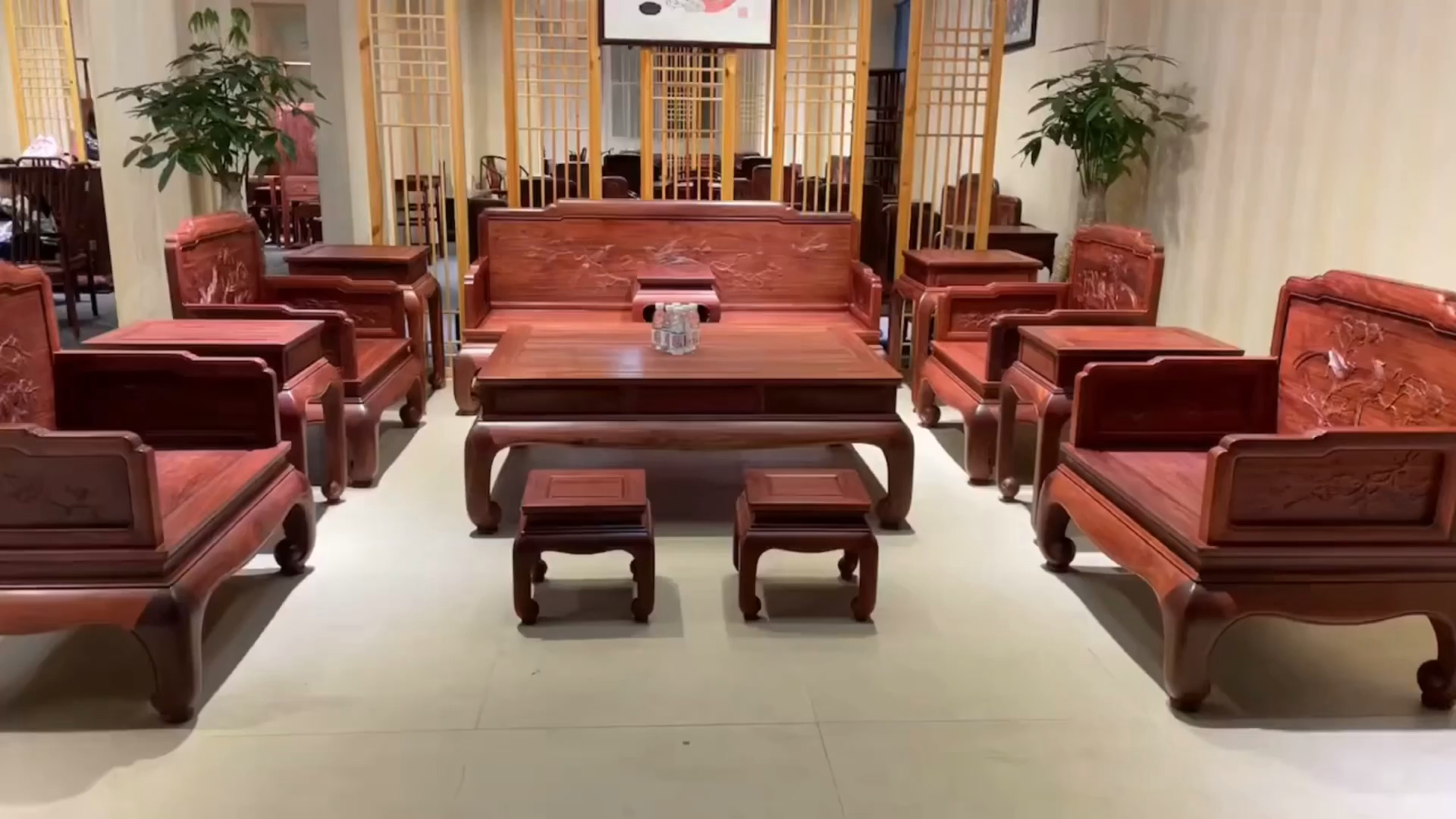 古典红木家具#赞比亚血檀喜上眉梢沙发