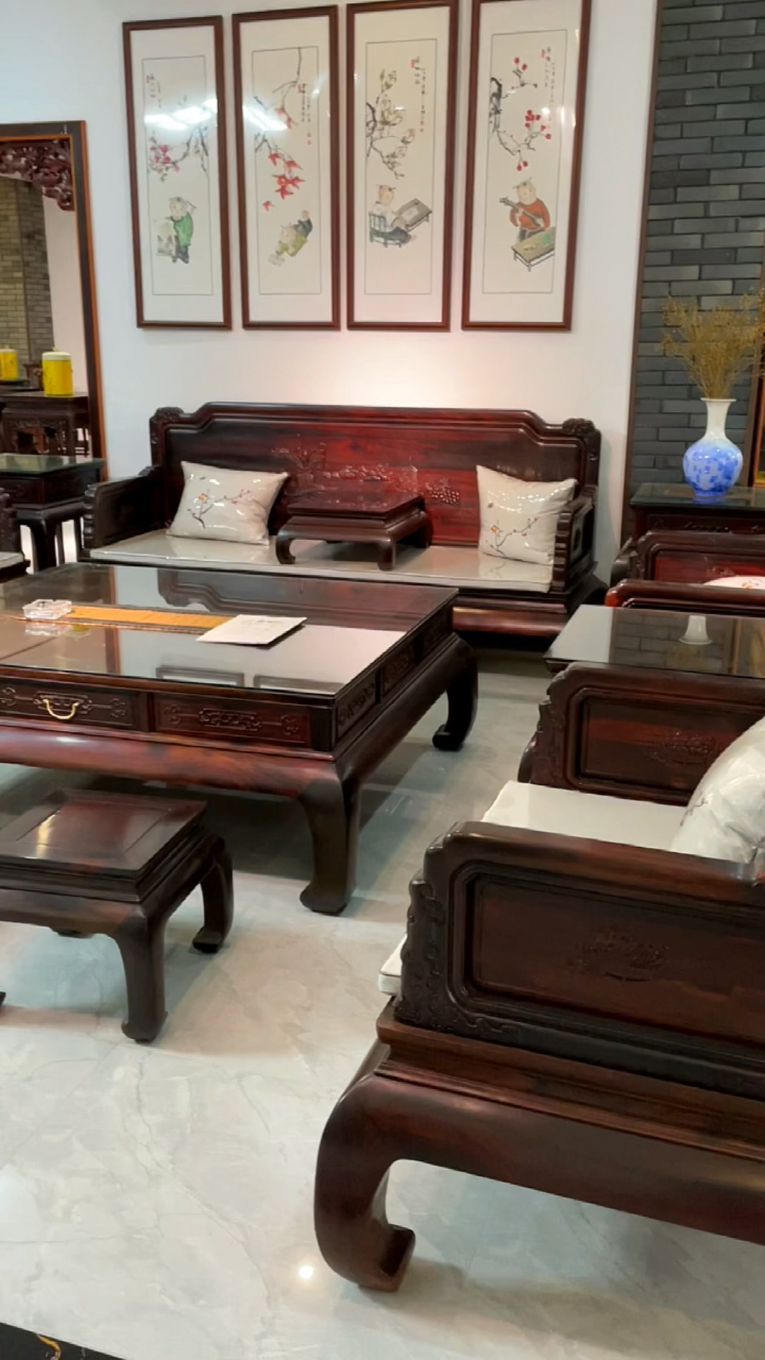 红木家具大红酸枝红木沙发十一件套简约造型适合大户型客厅搭配