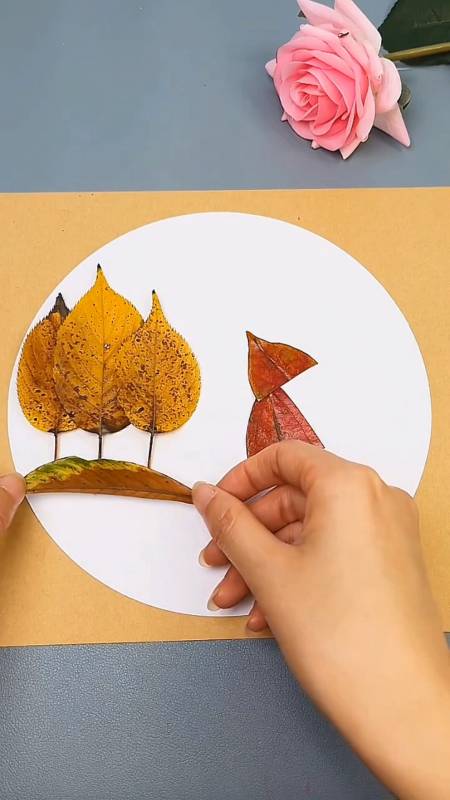 树叶贴画制作过程图片