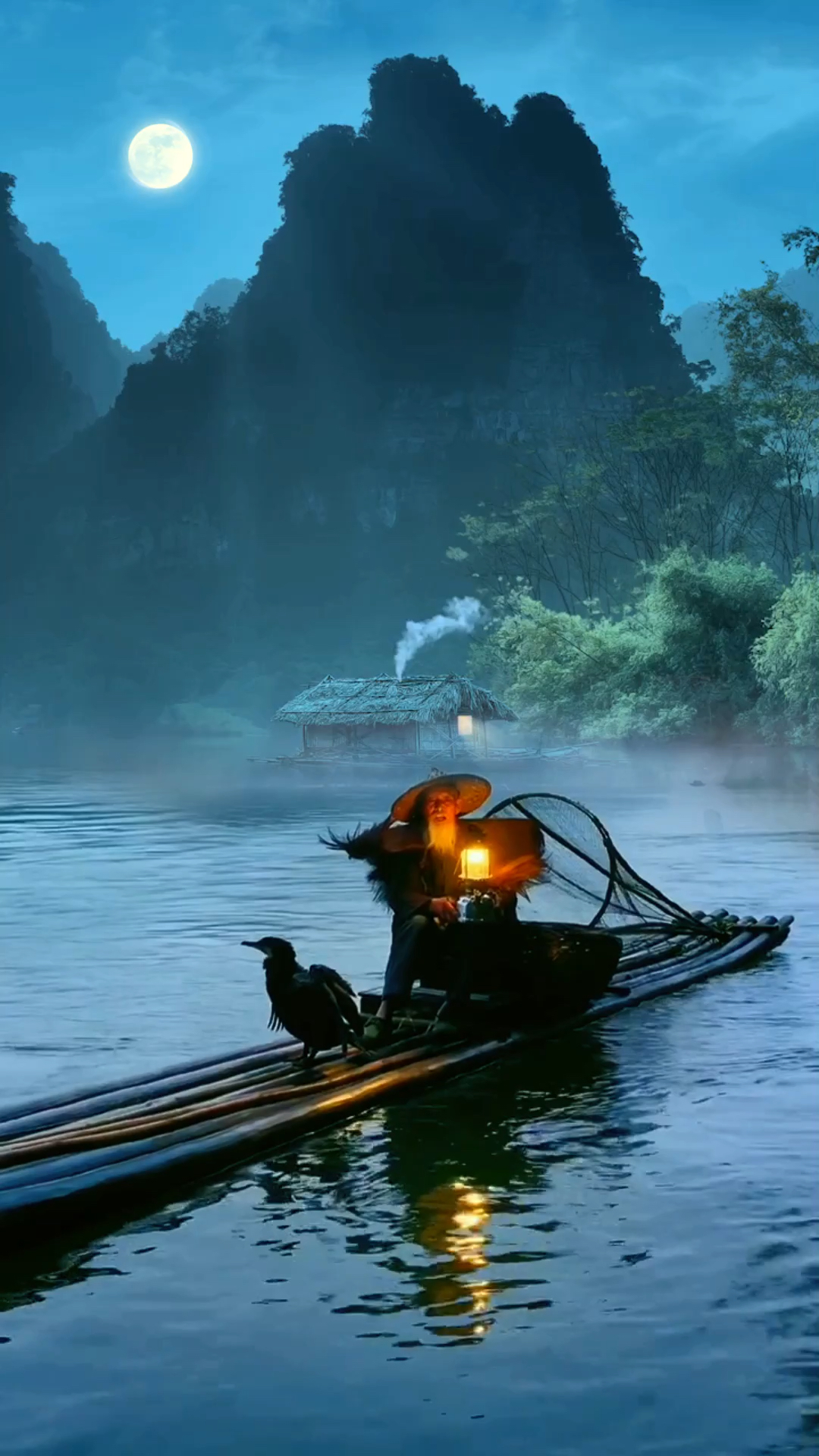 寒江孤影夜行舟,清风为伴月为友,残灯燃尽红尘意,人间烟火度春秋.