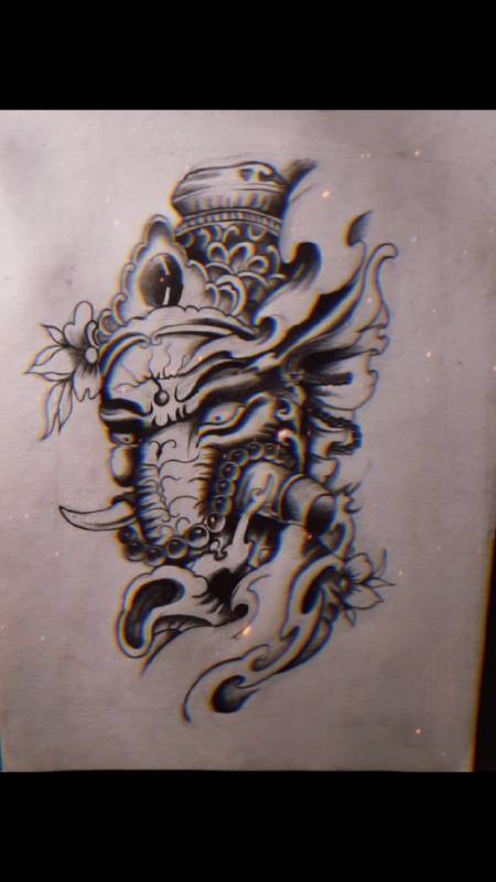 纹身手稿素描#象神头像手稿