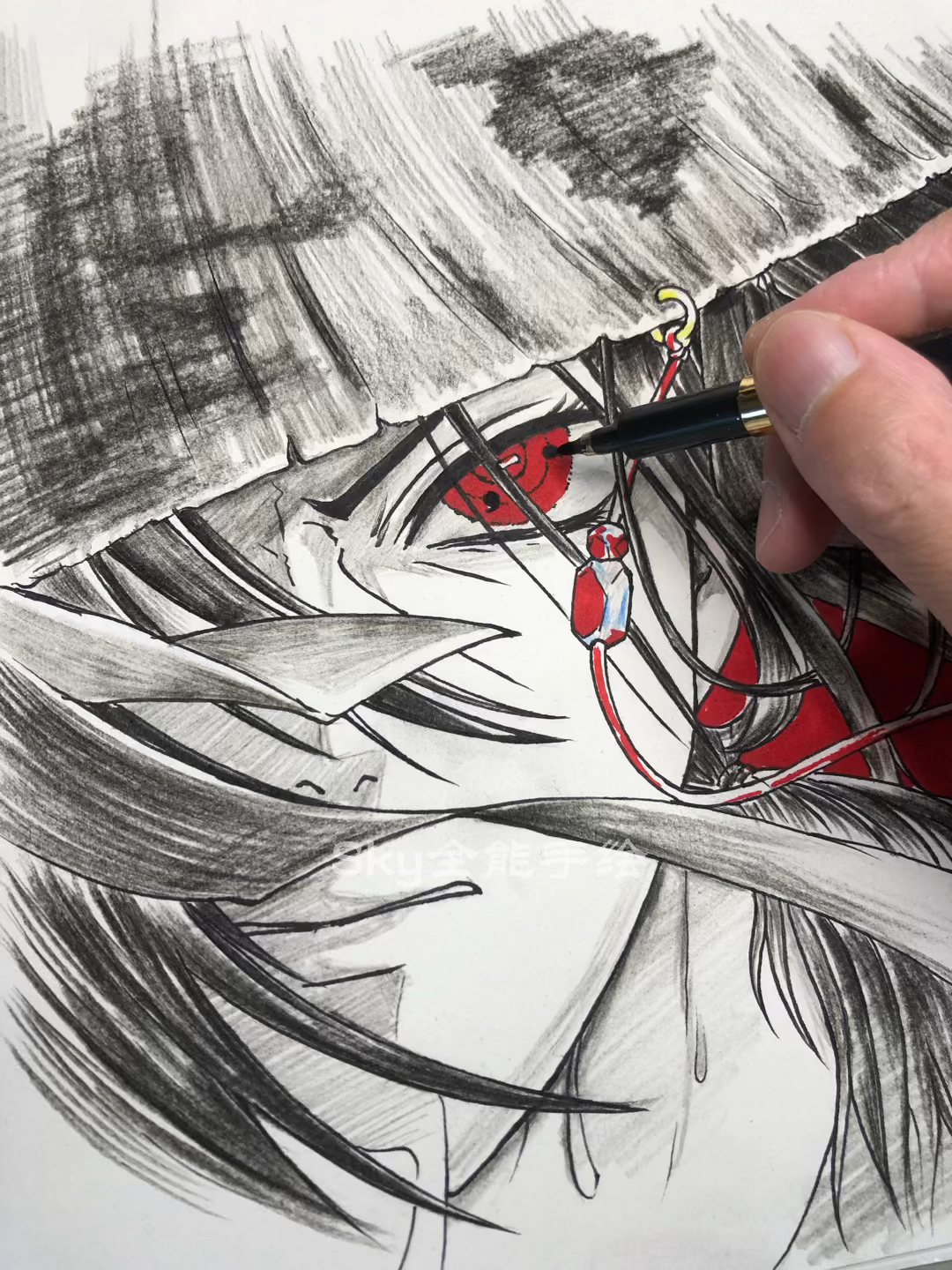绘画手绘火影忍者人物宇智波鼬完成下部分