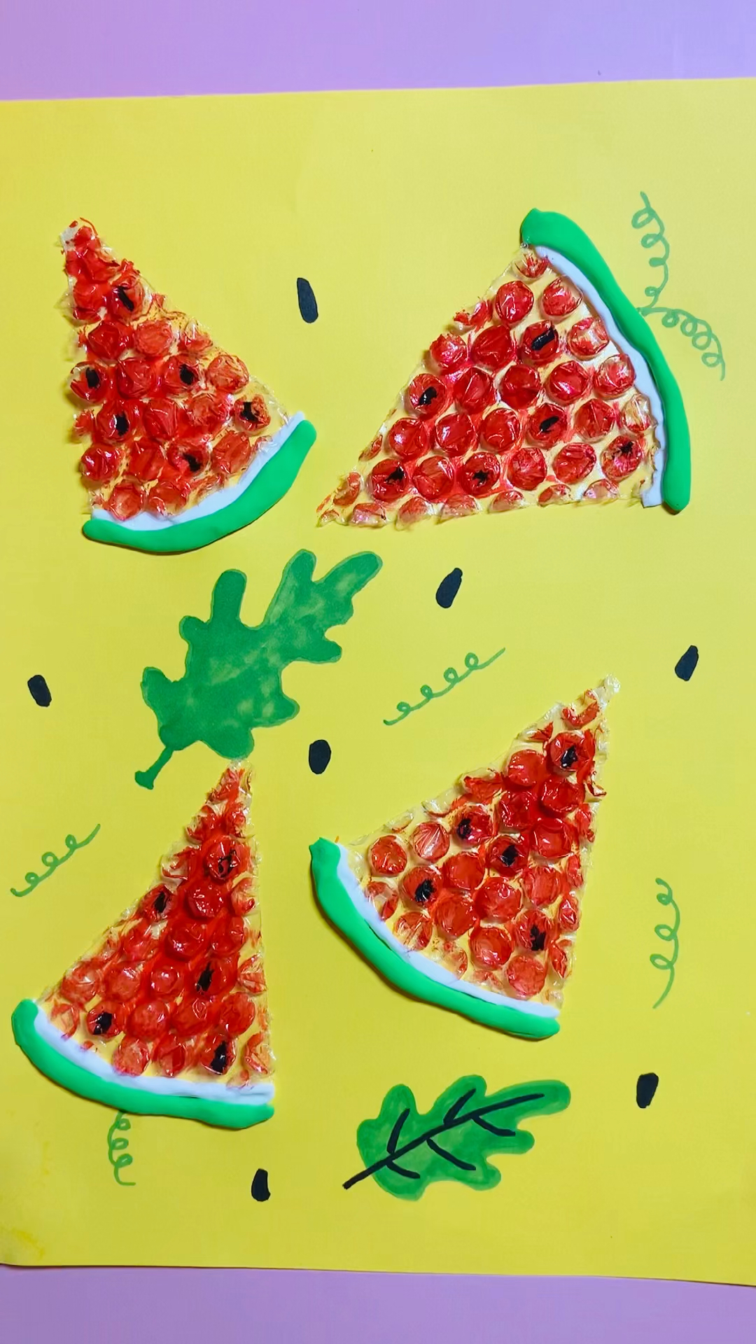 少儿创意美术#气泡袋西瓜创意美术-度小视