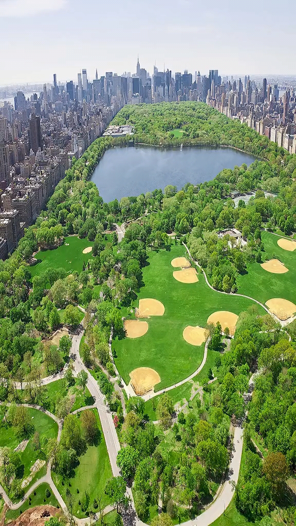 纽约中央公园,坐落于纽约曼哈顿中心,占地5000亩,是世界上最大的人造