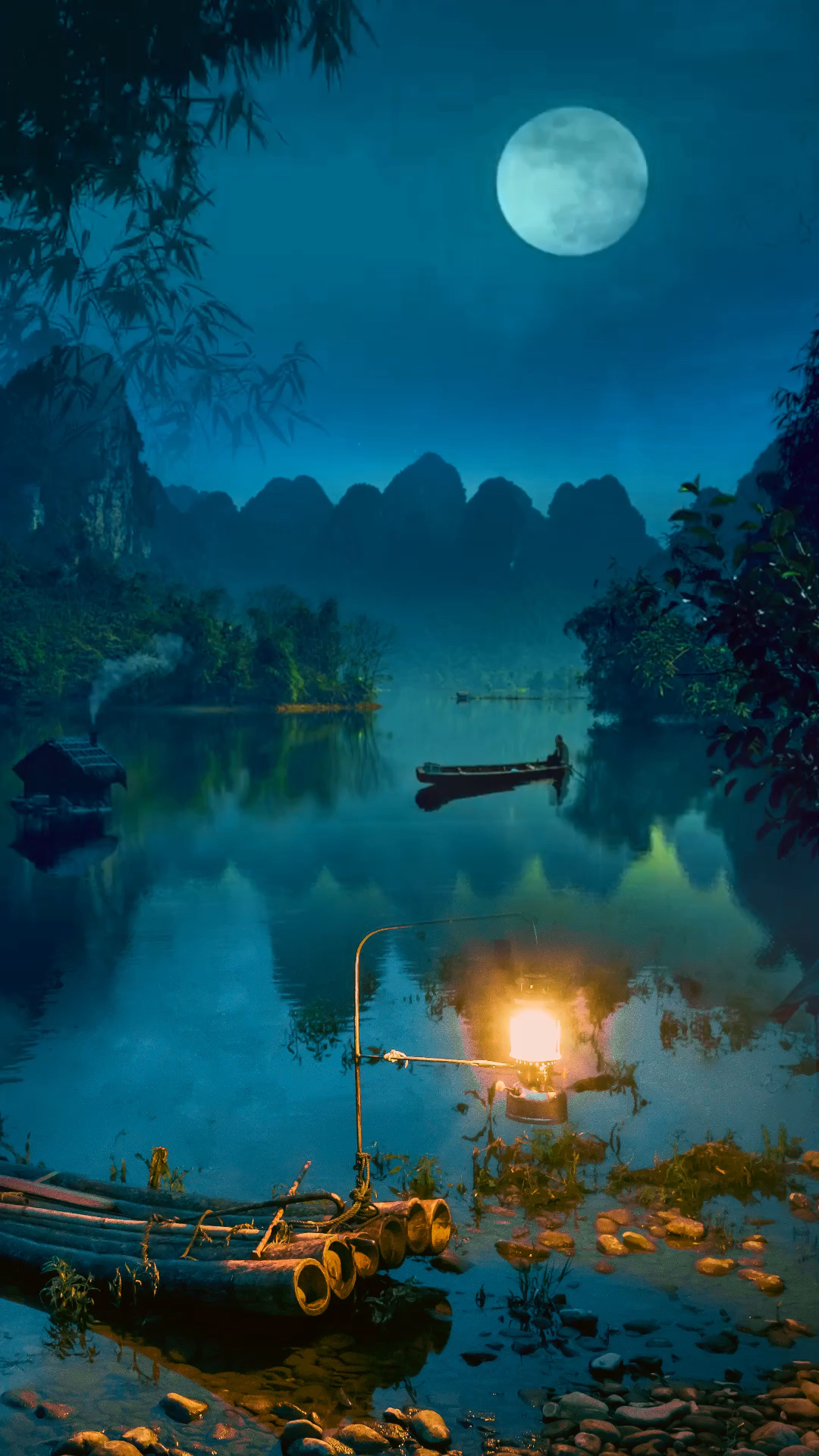 寒江孤影夜行舟,清风为伴月为友,残灯燃尽红尘意,人间烟火度春秋!