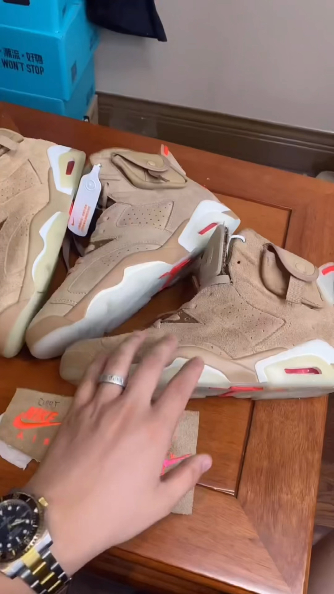 球鞋ts联名aj6卡其多版本真假对比