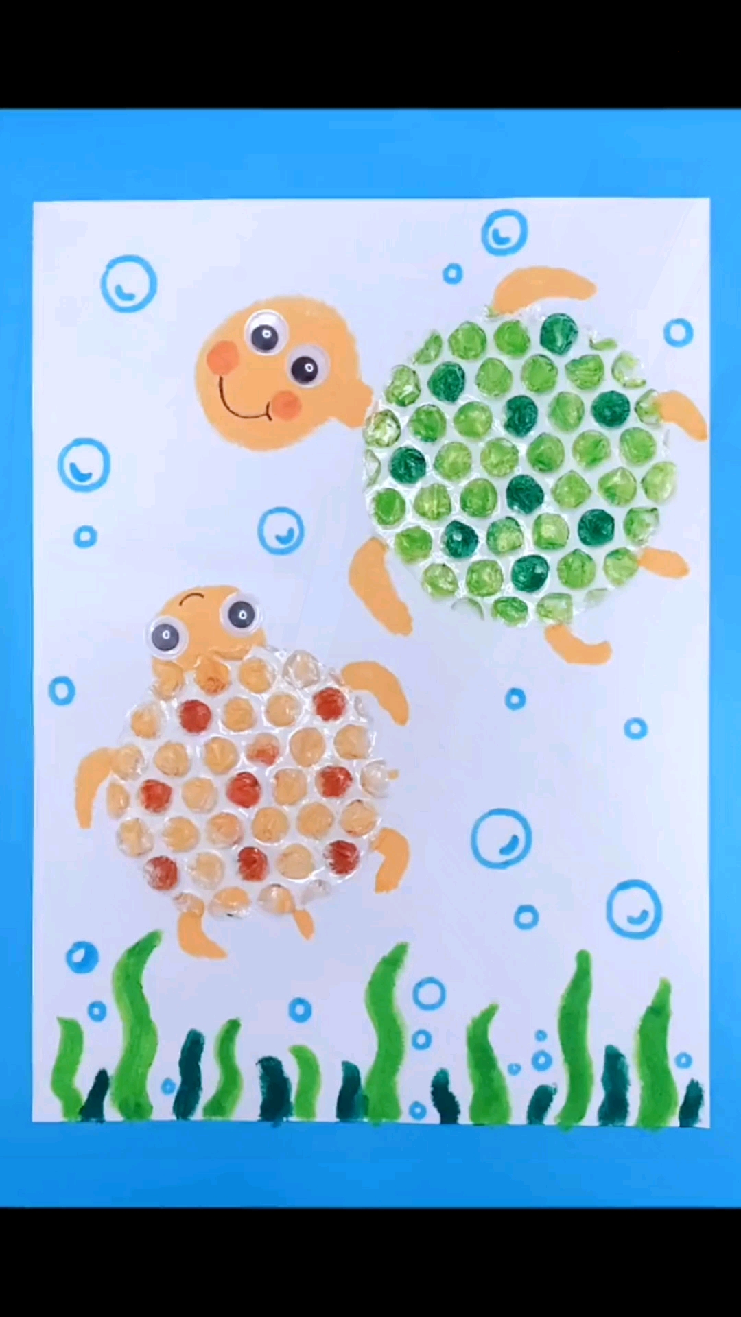 手工制作#气泡膜不要扔,做一幅海底世界的小乌龟吧
